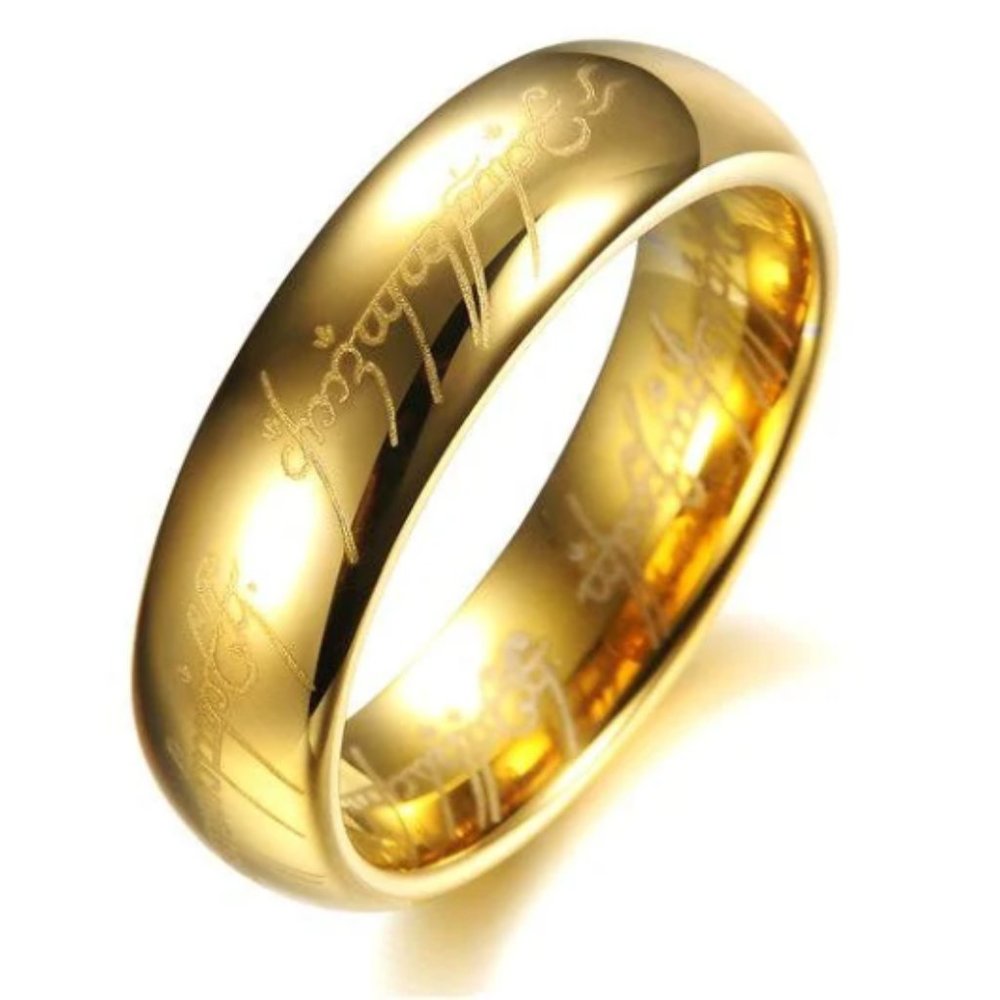 Gold Colored Tungsten Hobbit Wedding Band For Couples Size 10